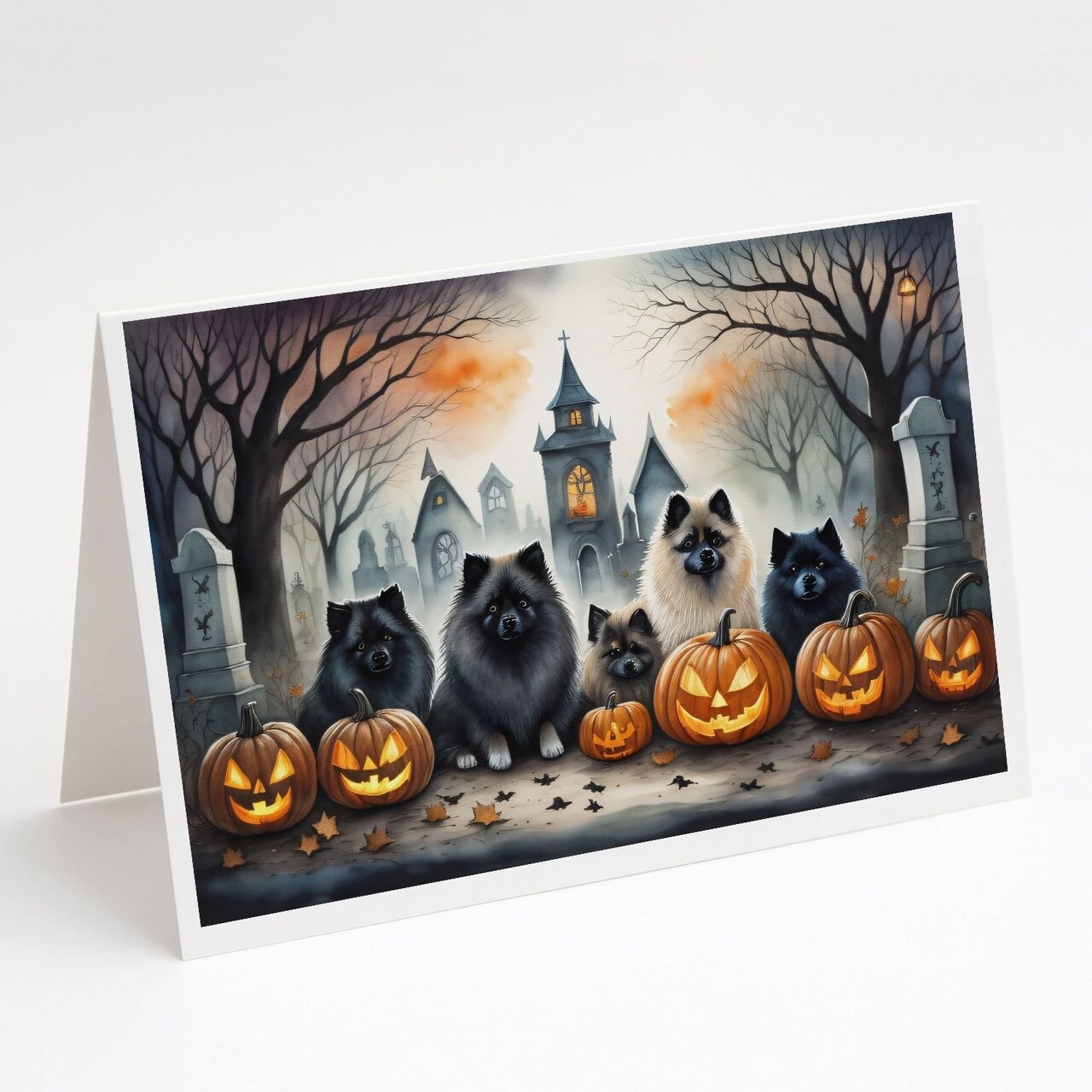 Edge Collections - 5" x 7" - Multicolor - Keeshond Spooky Halloween Greeting Cards with Envelopes - 8 Pieces